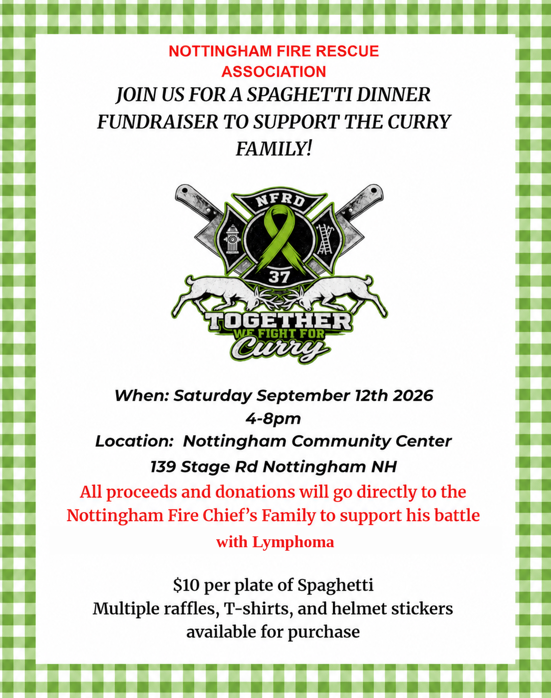 Spaghetti Dinner Fundraiser for Chief Curry